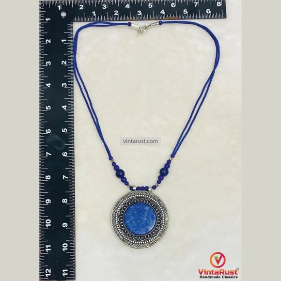 Blue Lapis Lazuli Pendant Necklace, Handmade Gemstone Pendant Necklace, Unisex - Picture 5 of 5